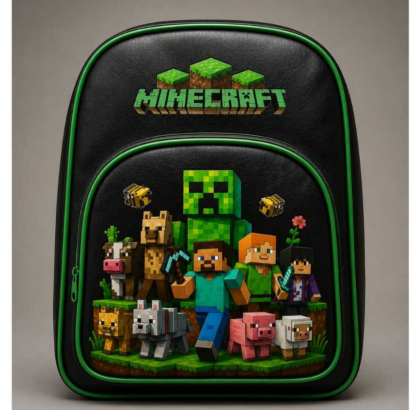 Mochila Minecraft Escolar Infantil Grande Reforçada Personagens Creeper Steve Alex Menino Costas