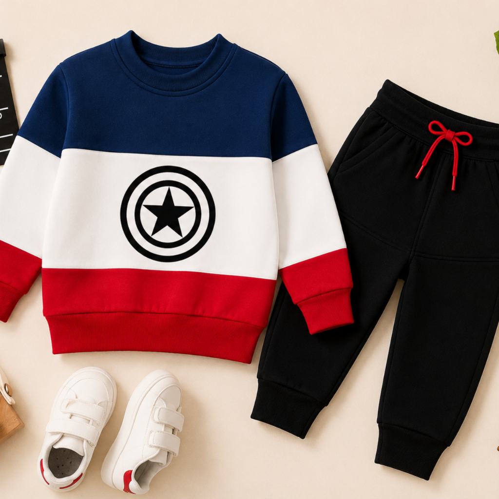 Conjunto de Moletom Masculino do Capitão América Marvel Infantil Bebê Menino Blusa e Calça Inverno
