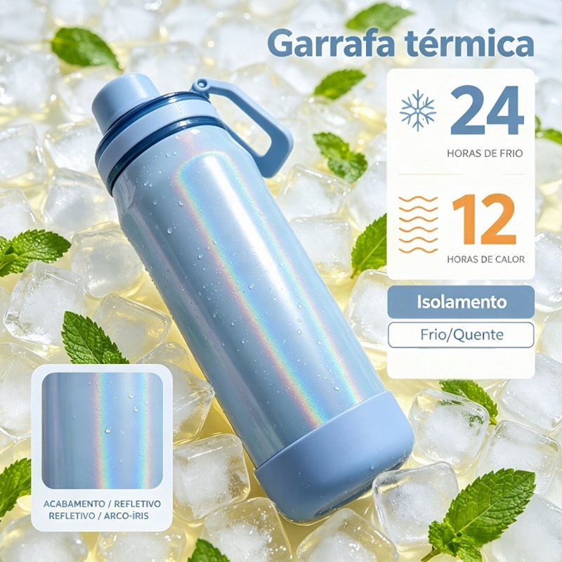 Copo Térmico de Aço Inoxidável Alimentar Grande Capacidade Tampa Segura com Alça para Trabalho, Escola e Passeios