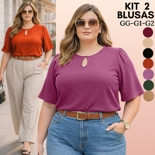 BLUSA FEMININA BÁSICA PLUS SIZE KIT 2 BLUSAS FEMININAS EVANGÉLICA CONFORTÁVEL BLUSINHA SOLTINHA ELEGANTE ESTILOSA CASUAL
