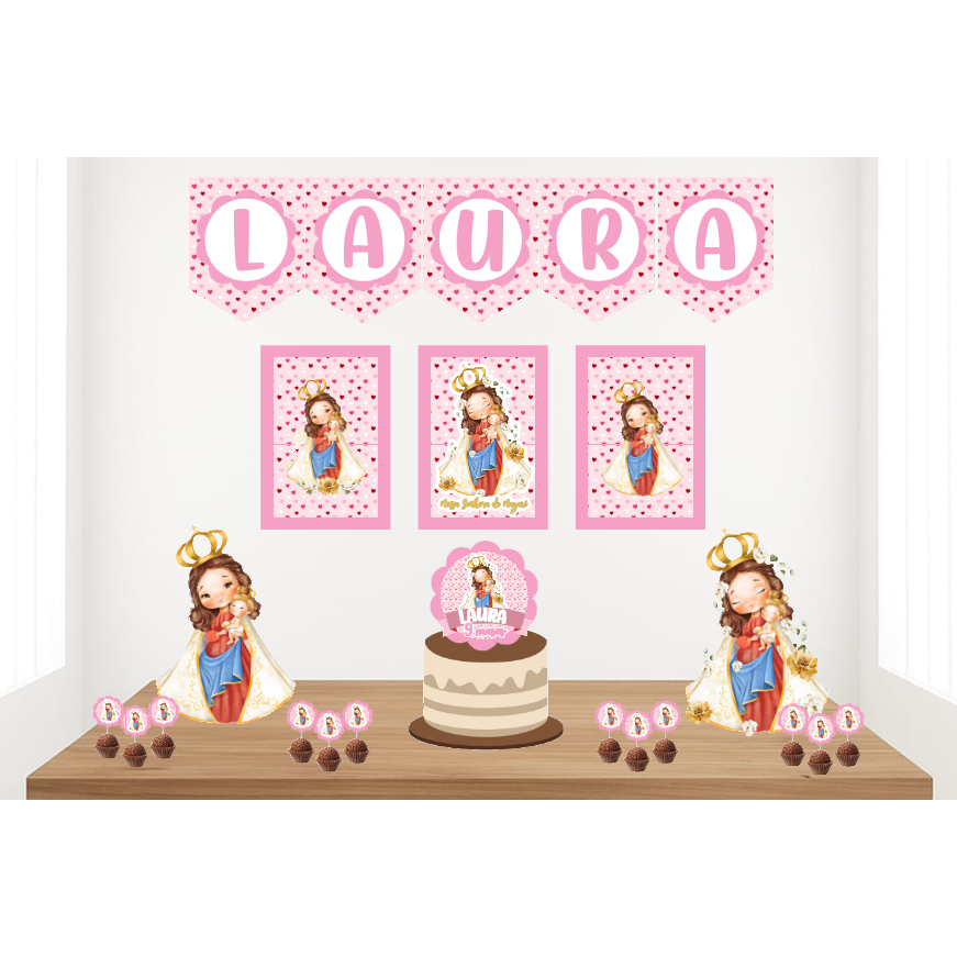 Kit Personalizado Festa Infantil Nossa Senhora de Nazaré Decoração Aniversário Mesversário Só Um Bolinho Lembrancinhas