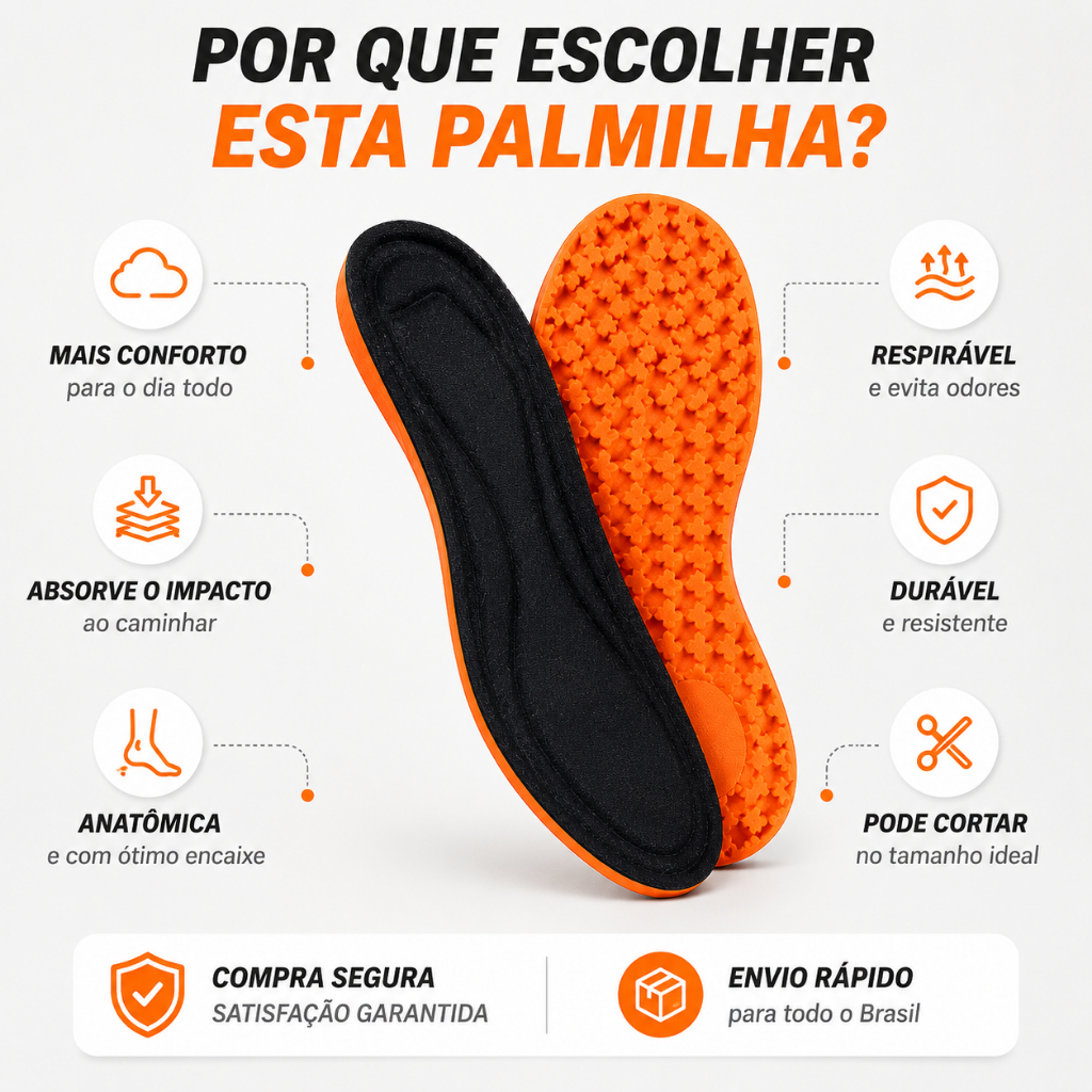 Palmilha Gel Ortopédica Super Confortavel Anatômica Anti Impacto Silicone para Pés Sem Dor