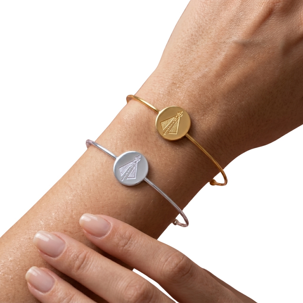 Semi Joia Bracelete Pulseira Nossa Senhora Aparecida Santo Devoto Proteção Fé Anti Alergico Ouro18k Prata 925 Presente