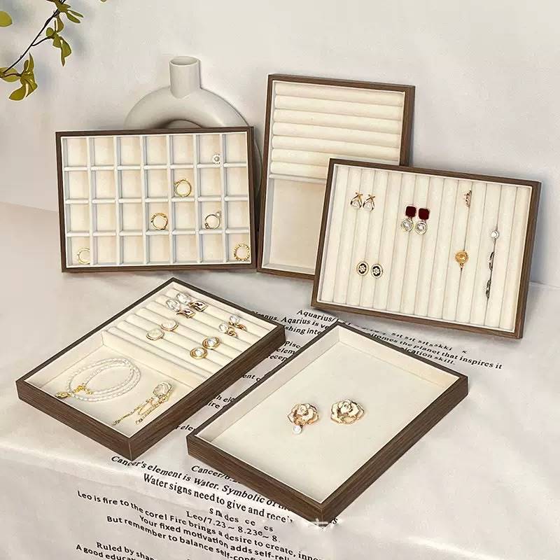 Kit Organizador Porta Joias Veludo Bandeja Modular MDF Anéis Brincos Pulseiras Gaveta Colar Presente
