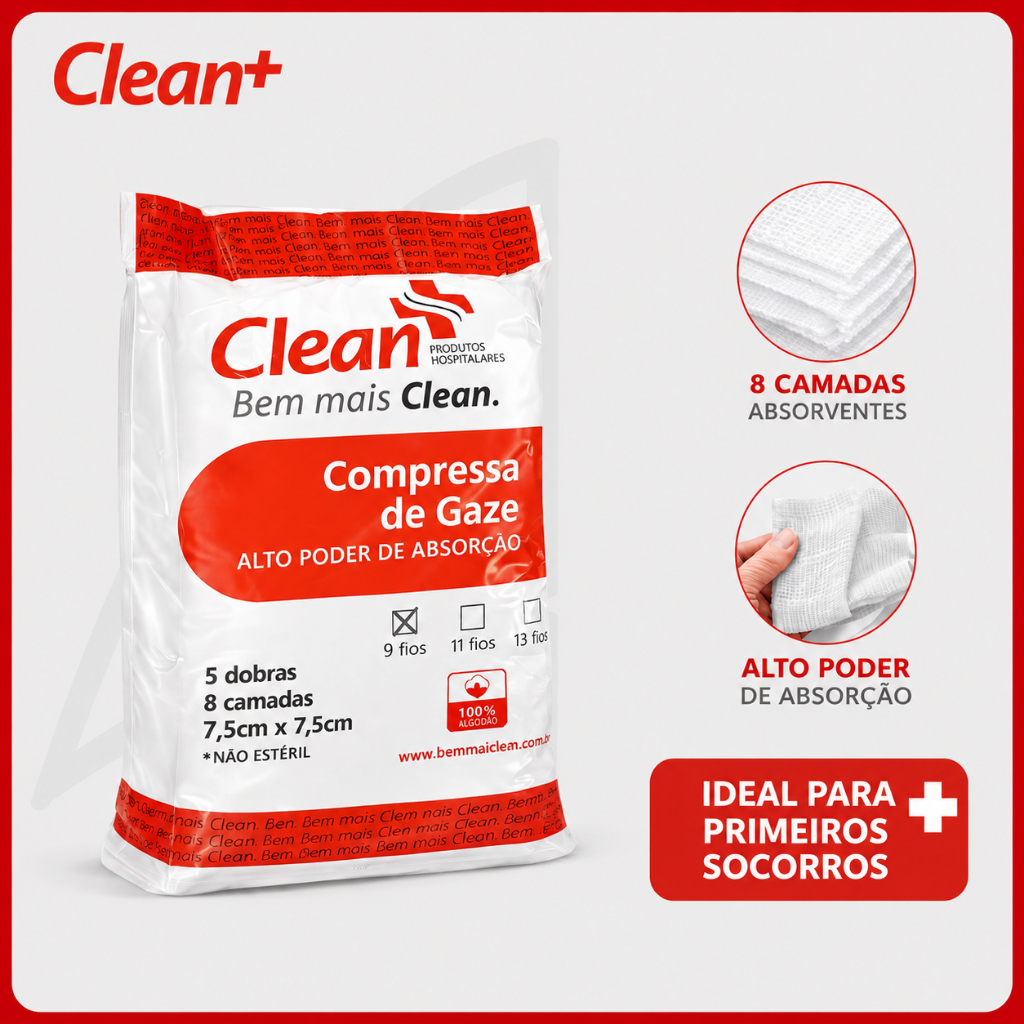 Compressas de Gaze Não Estéril 9 Fios 100g Clean