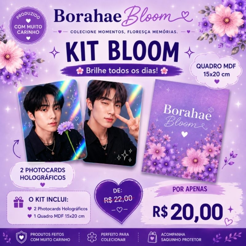 Kit Bloom Personalizado | 2 Photocards + Quadro MDF 15x20 | K-pop, BTS, Stray Kids, TXT, Ateez, Twice, Red Velvet