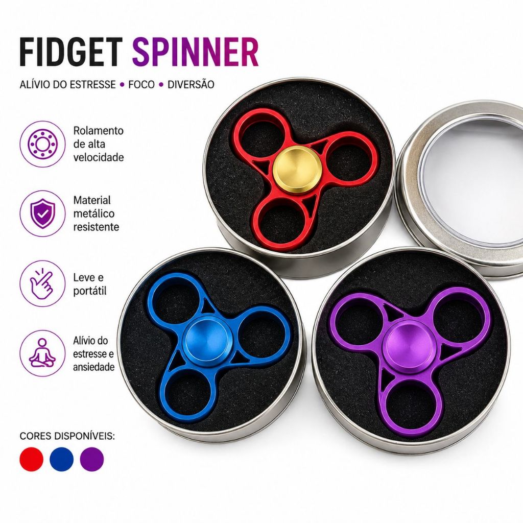 Spinner Antiestresse de Metal Fidget Hand Spinner com Estojo