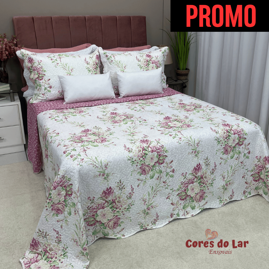 Colcha Casal Cobre Leito Kit Cama Casal 200 Fios 03 Peças Estampado Dupla Face Ultrasonic - Laila
