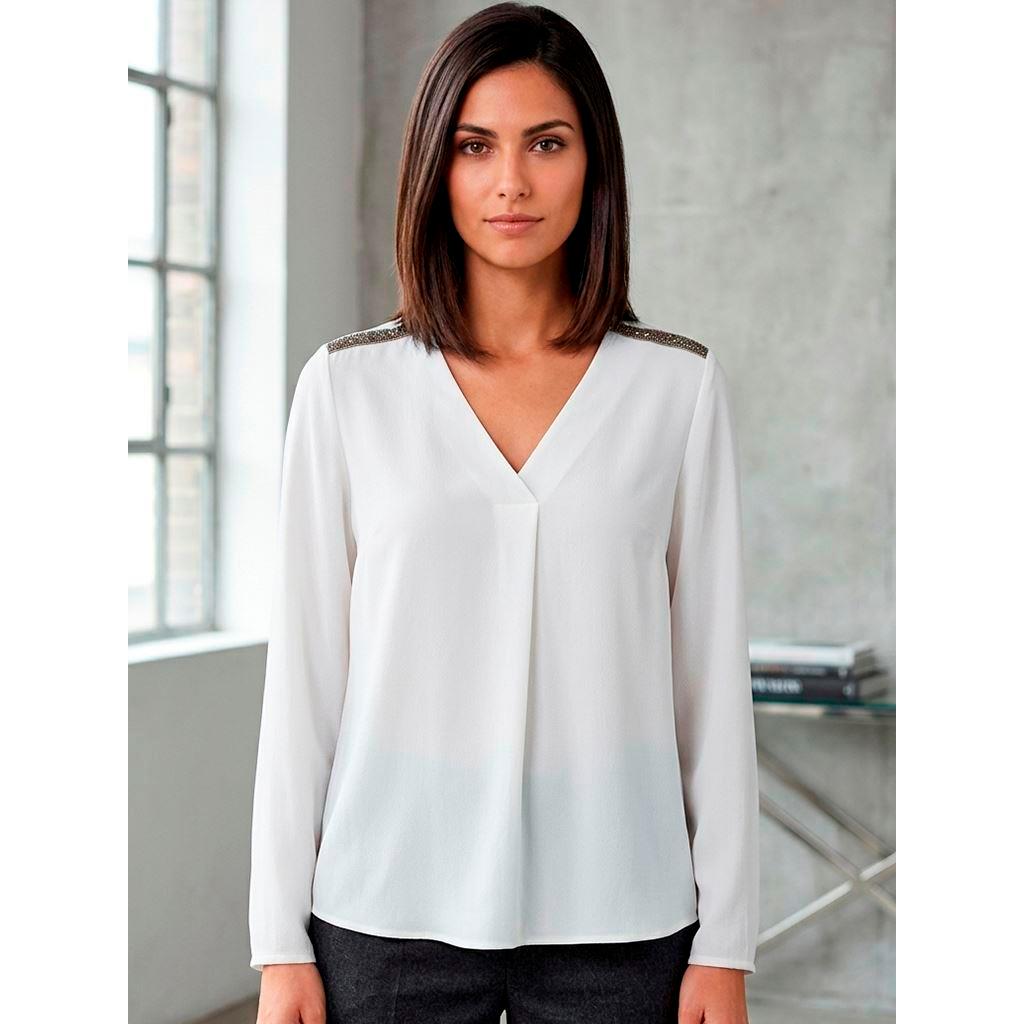 Blusa Branca com Detalhe de Pedraria no Ombro - Tam. P