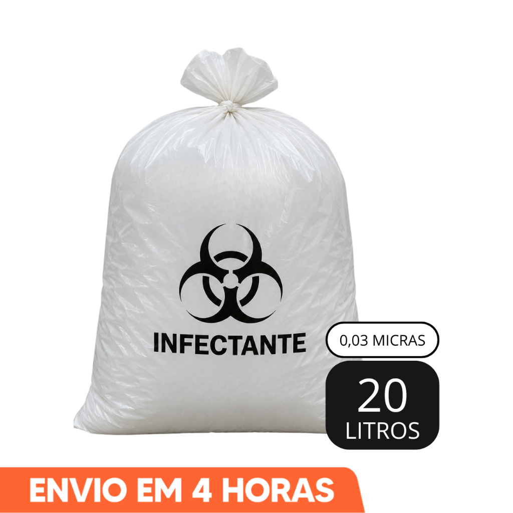 100un Saco de Lixo Infectante Branco Hospitalar 20 Litros 0,03 Micras Fábrica Frilca