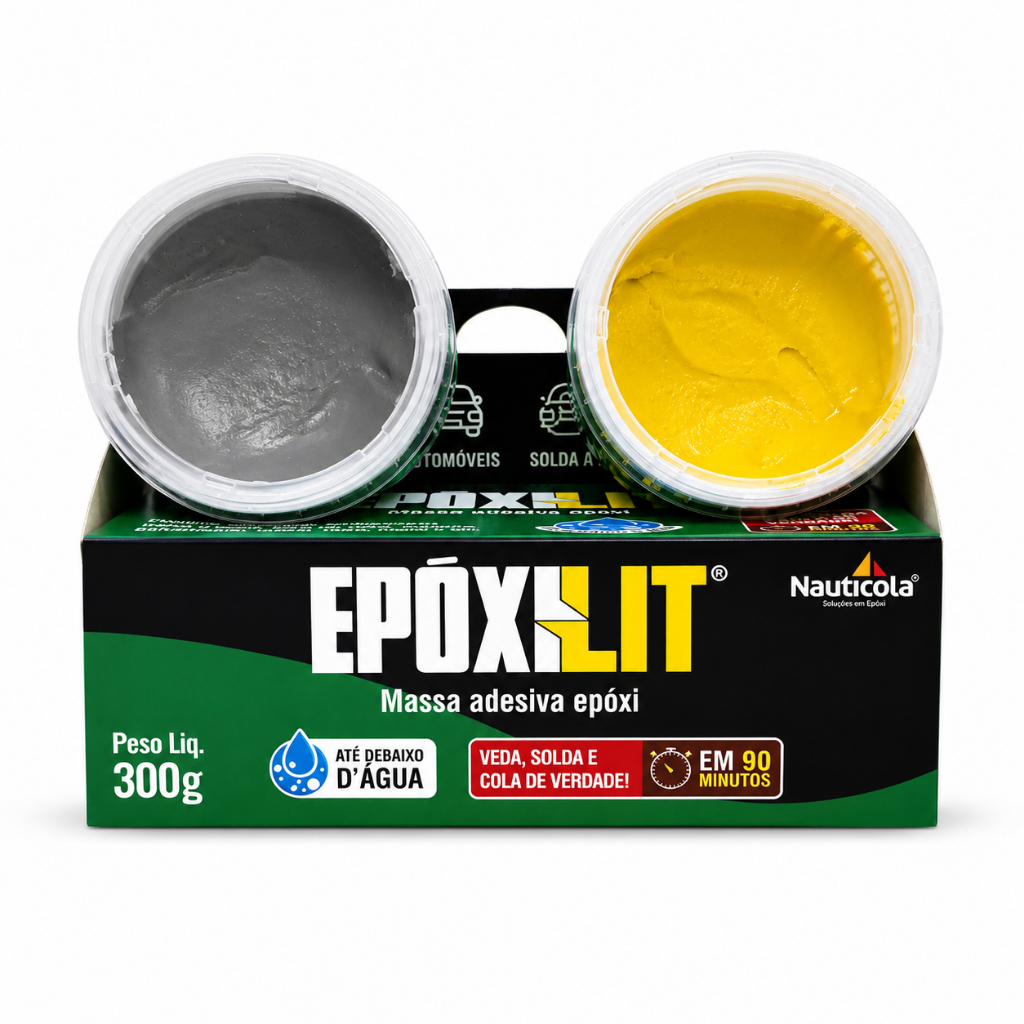 Massa Adesiva Epóxi Epóxlit 300g Alta Resistência Veda Solda Cola Até Debaixo D'Água