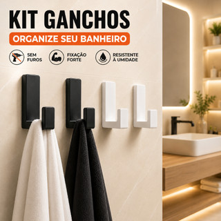 Kit Gancho Multiuso Adesivo Porta Toalha Parede Banheiro Cozinha Organizador Resistente