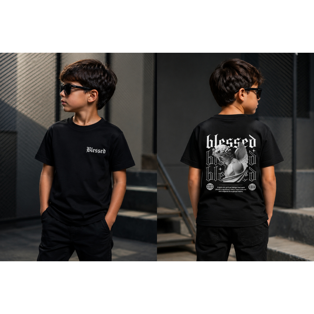 Camiseta Infantil Estilosa Blessed Menino Estampada Streetwear Premium Algodão Manga Curta Moderna