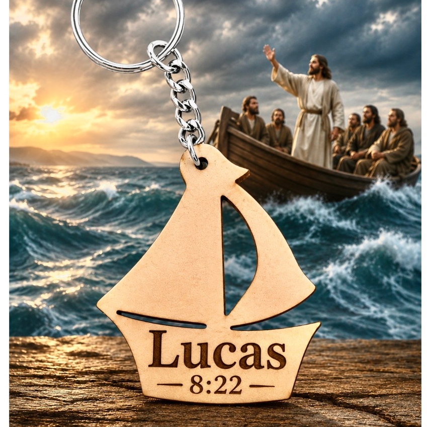 Kit Chaveiro BARCO LUCAS 8:22, para igreja decoração festa lembrancinhas catequese
