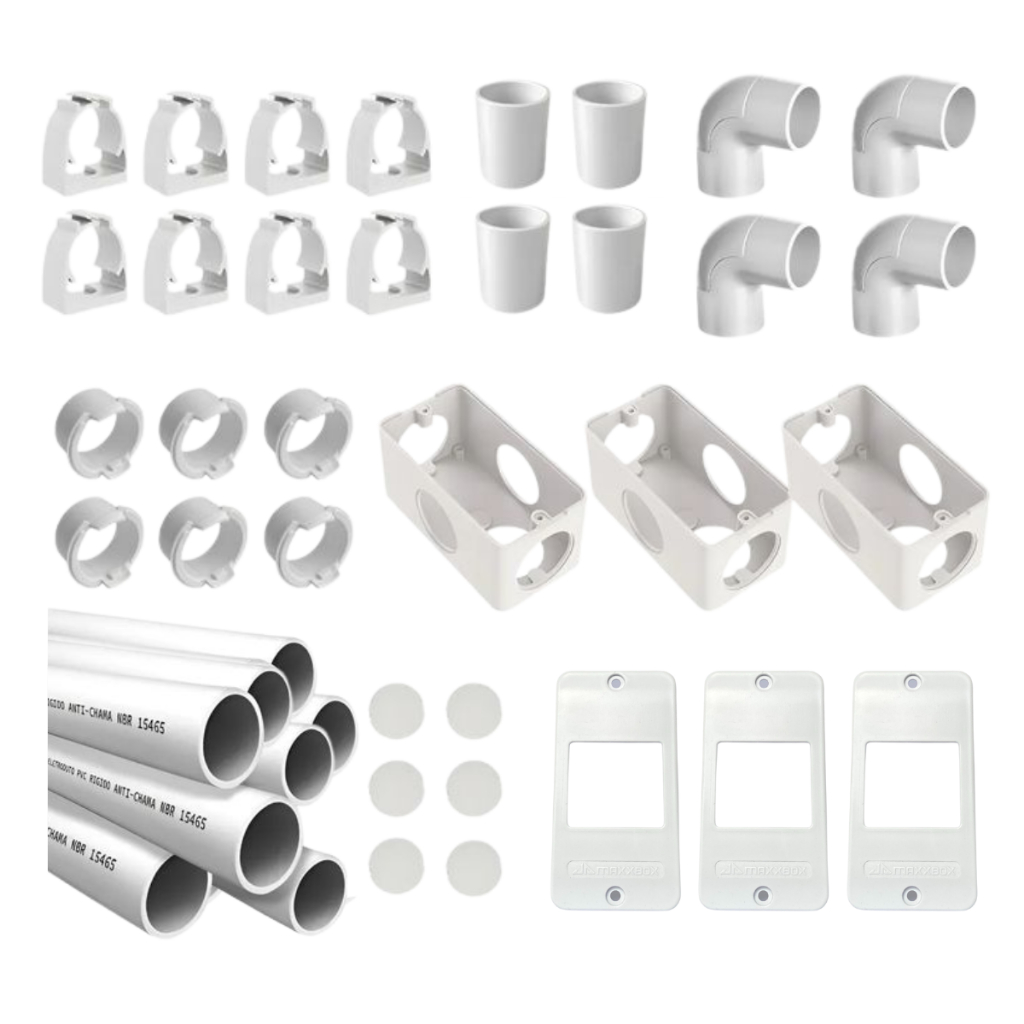 Kit Elétrica Premium Condulete 3/4" com Placa 2 Teclas Sobrepor Anti-chamas