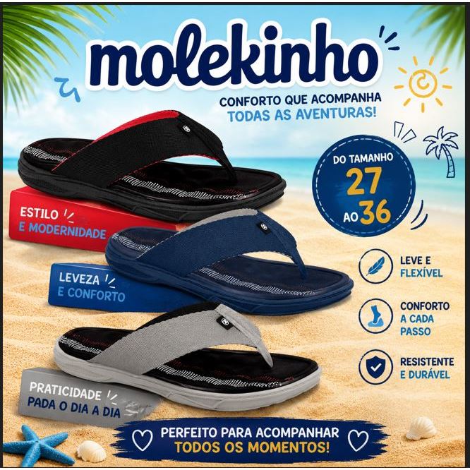 Chinelo Infantil Molekinho Social de dedo menino Dia a dia Praia 2402750