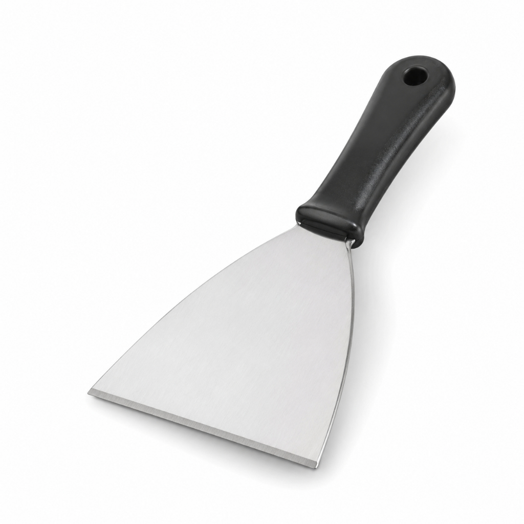 Espátula de Cozinha Inox Cabo Preto Raspador para Chapa Lanches Hambúrguer Legumes e Massas