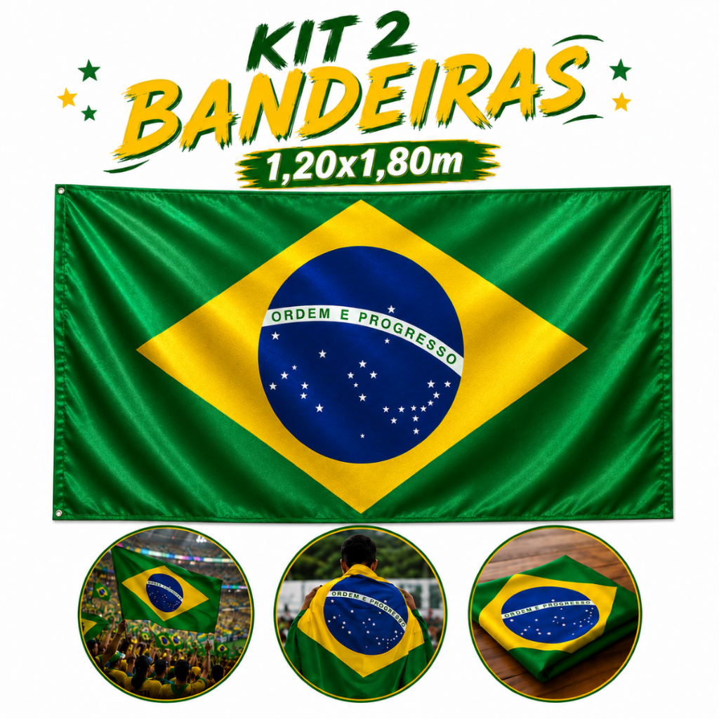 Bandeiras Do Brasil Grande Dupla Face Copa do Mundo 1 ou 2 Reforçada Para Bastão Verde e Amarela