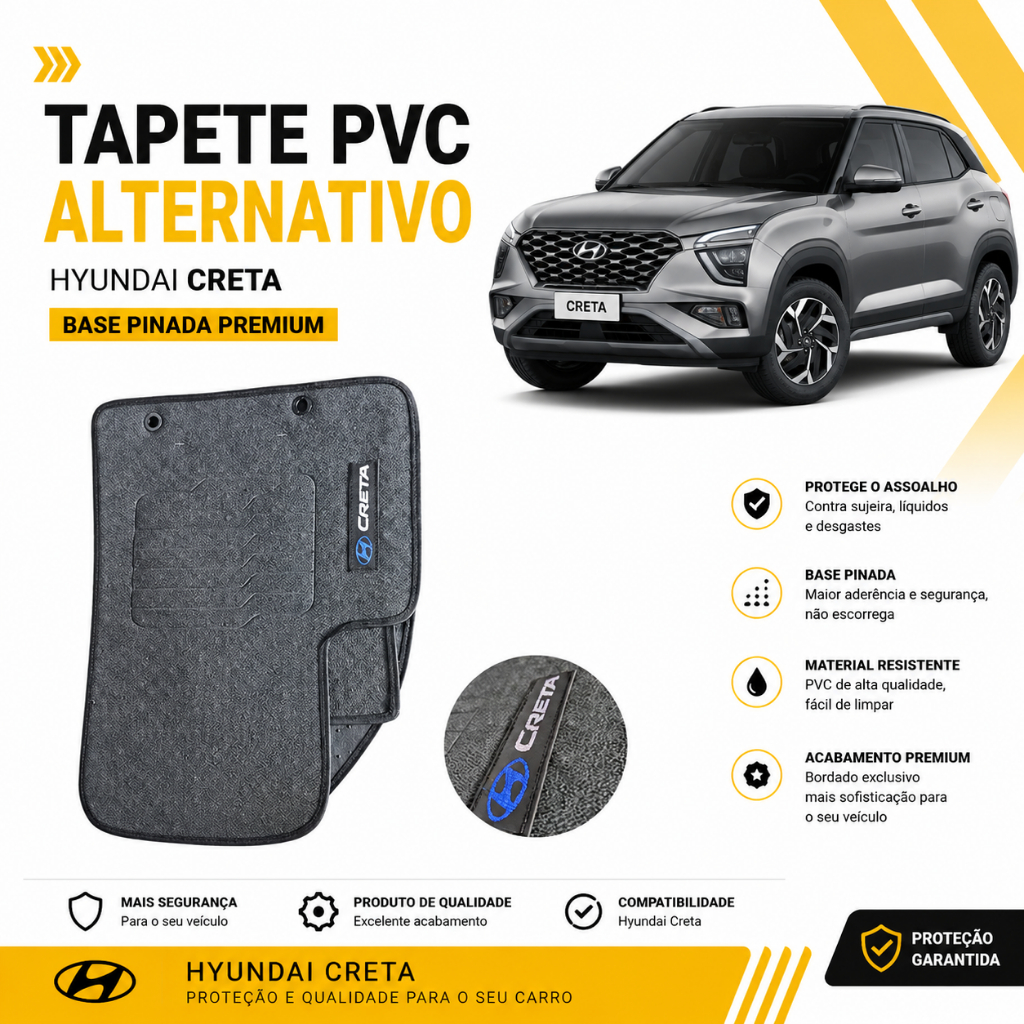 Tapete PVC Alternativo Hyundai Creta Bordado Base Pinada Premium Preto
