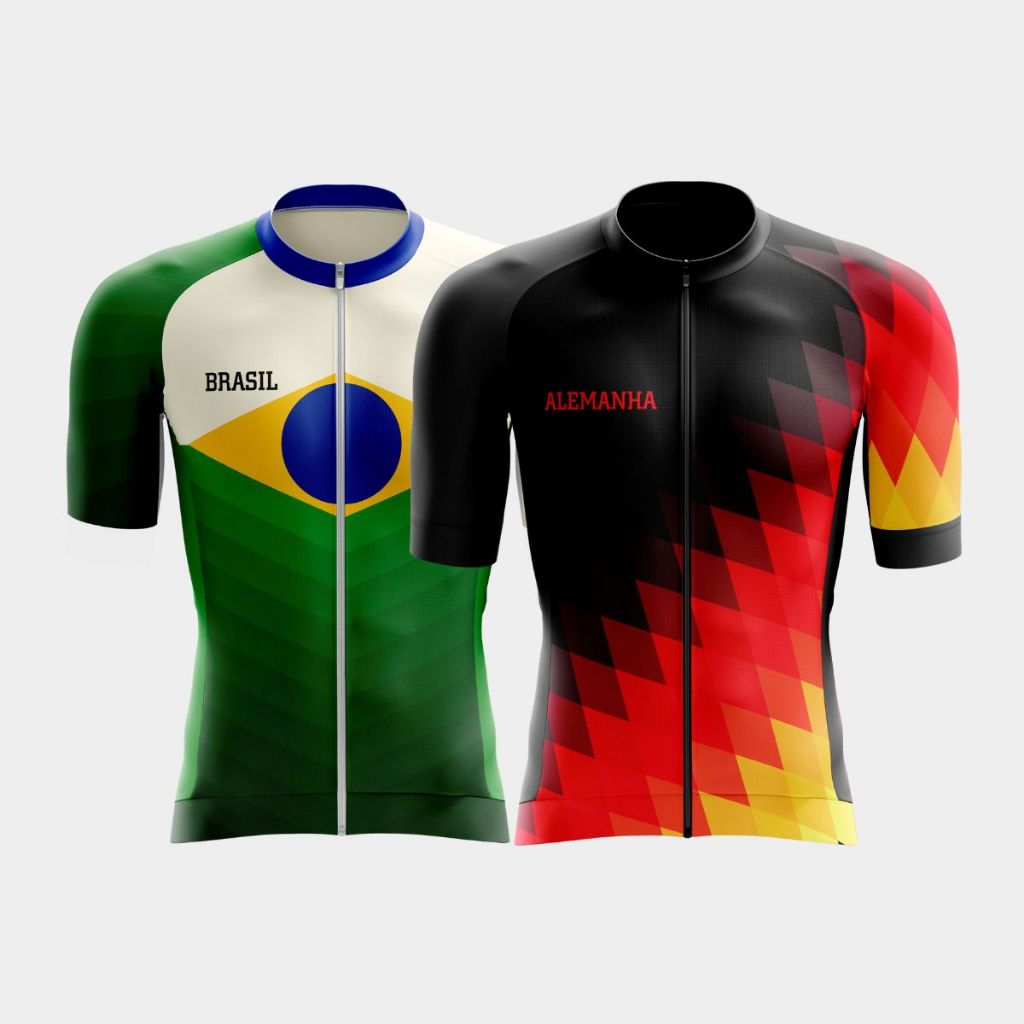 Kit 2 Camisa Ciclista Masculina Zíper Total Copa do Mundo Bike Speed Seleção Brasil Alemanha