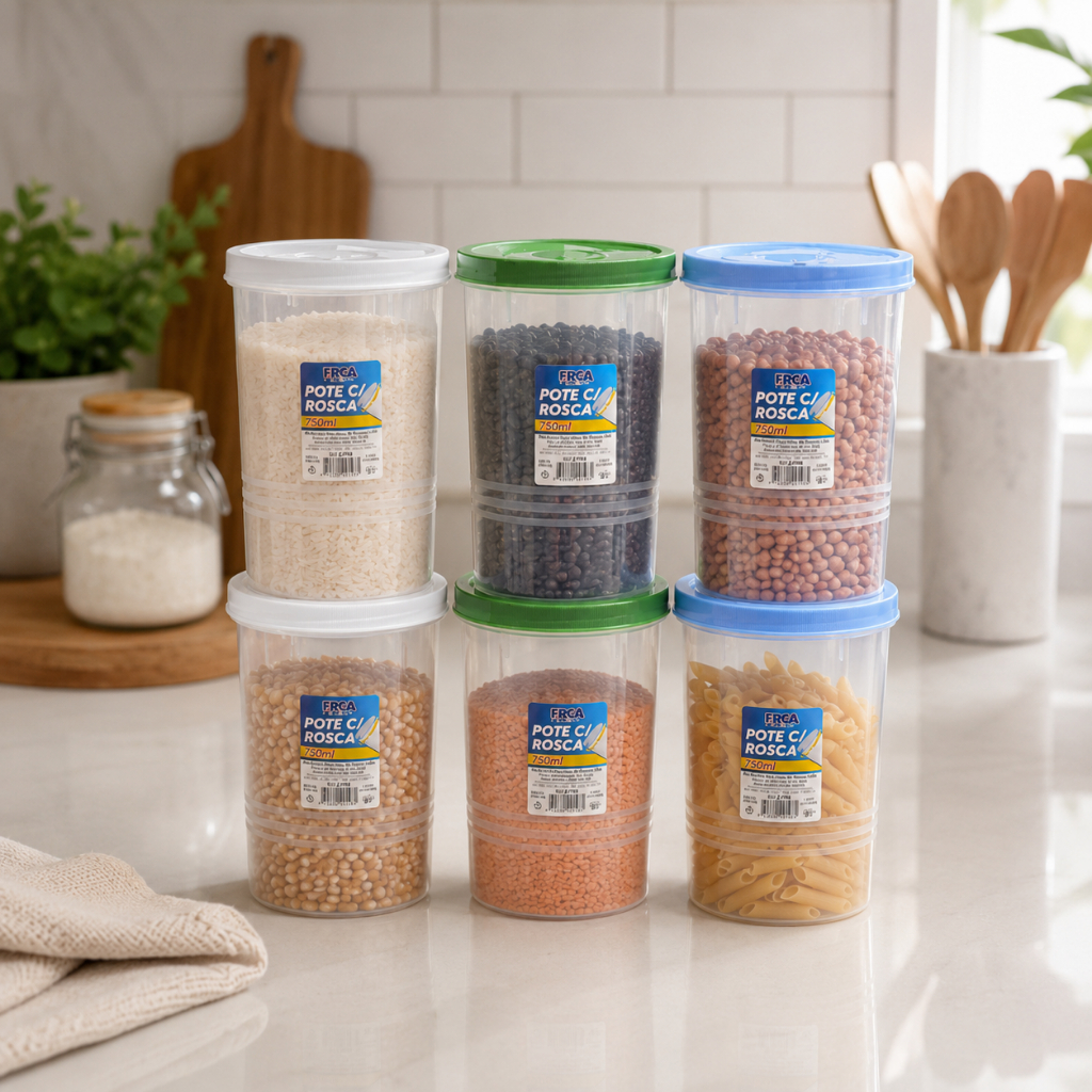 Detalhes do Kit Potes Tampa Com Rosca 750ml Porta Alimentos Ótima Vedação Cores Sortidas BPA FREE