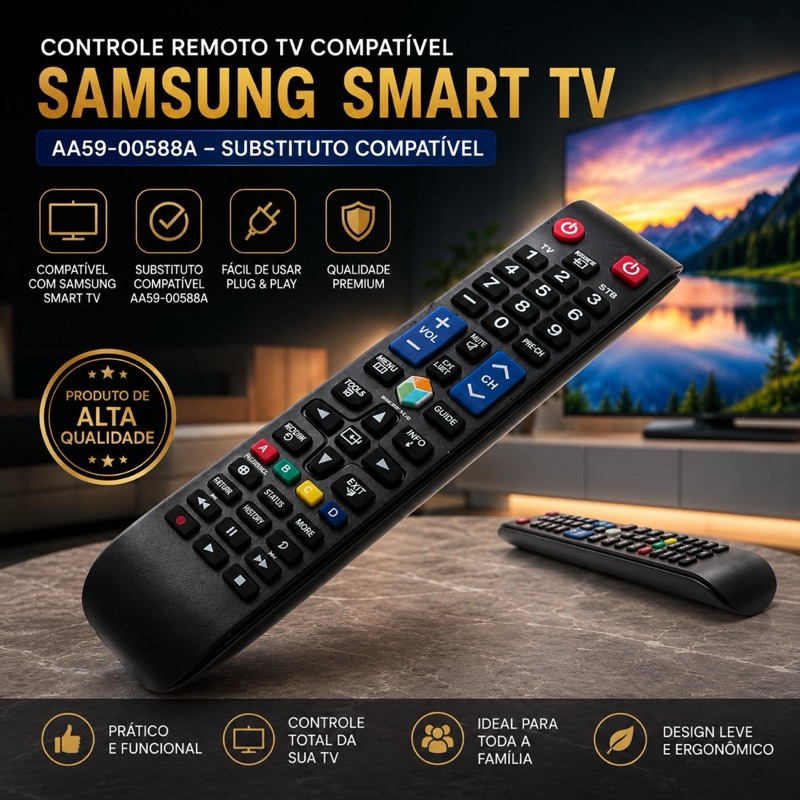 Controle Remoto Tv Compatível Samsung Smart Tv Aa59-00588a - Substituto Compatível