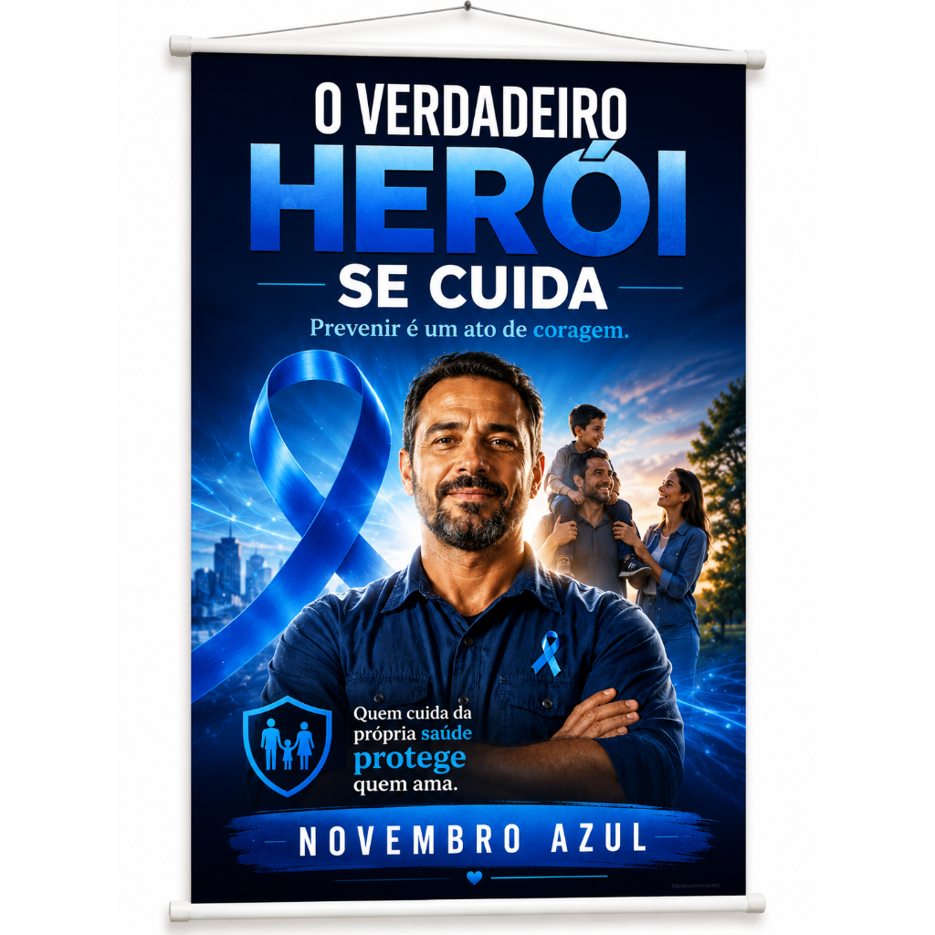 Banner Novembro Azul Saúde do Homem Educativo produzido em lona. Cartaz Hospital Clinicas Eventos UBS Reuniões Pub1129