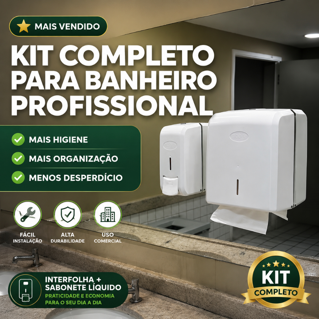 Kit Dispenser Papel Toalha Interfolha e Sabonete Líquido Nobre Banheiro Comercial Profissional