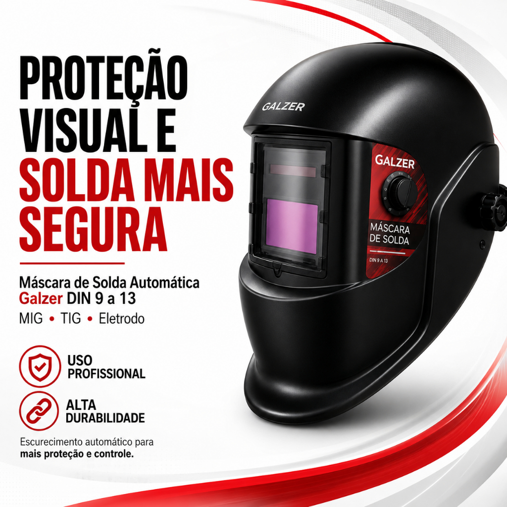 Proteção Visual e Solda Mais Segura Máscara de Solda Automática Galzer DIN 9 a 13 MIG TIG Eletrodo