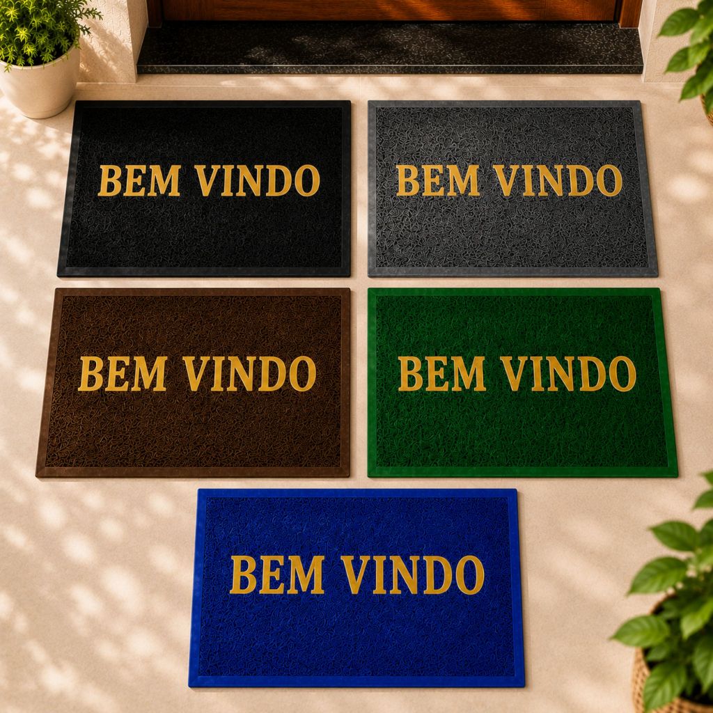 Kit Tapete Capacho Bem-Vindo Emborrachado para Porta Antiderrapante Cores Sortidas