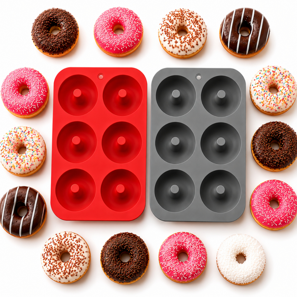 Kit 2 Molde Forma De Silicone Para Chocolate Mini Donuts Pudim Doce 6 Cavidades Confeitaria