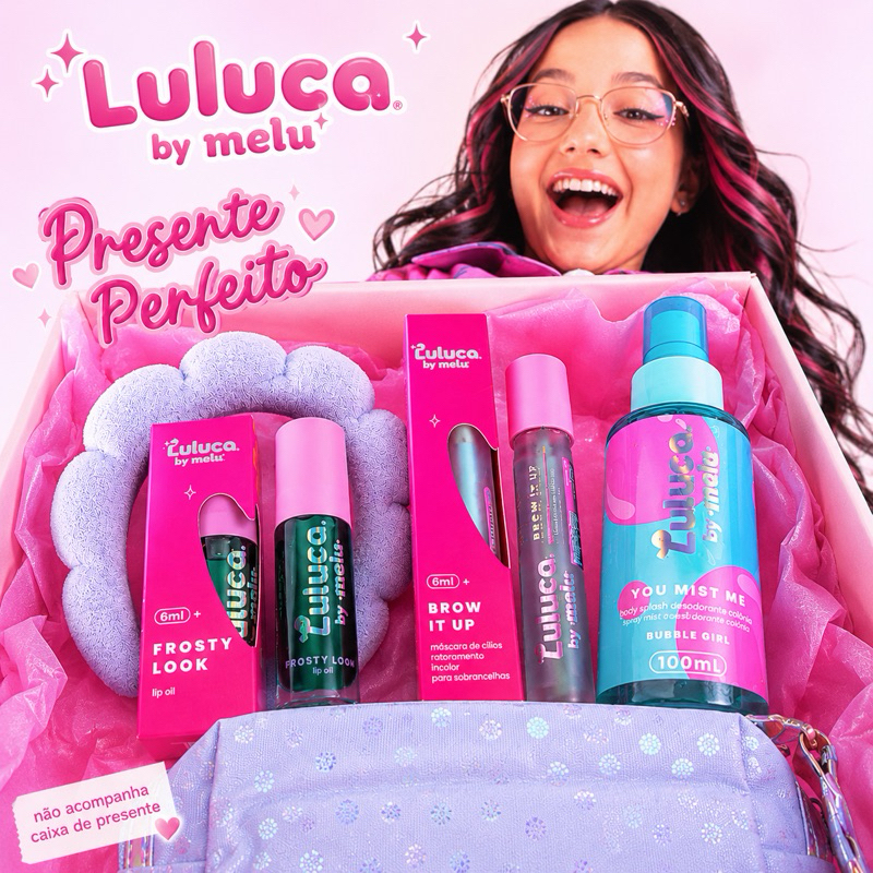 Kit  Luluca by Melu Azul Candy Completo Perfume Hidratante Gloss Máscara com Tiara