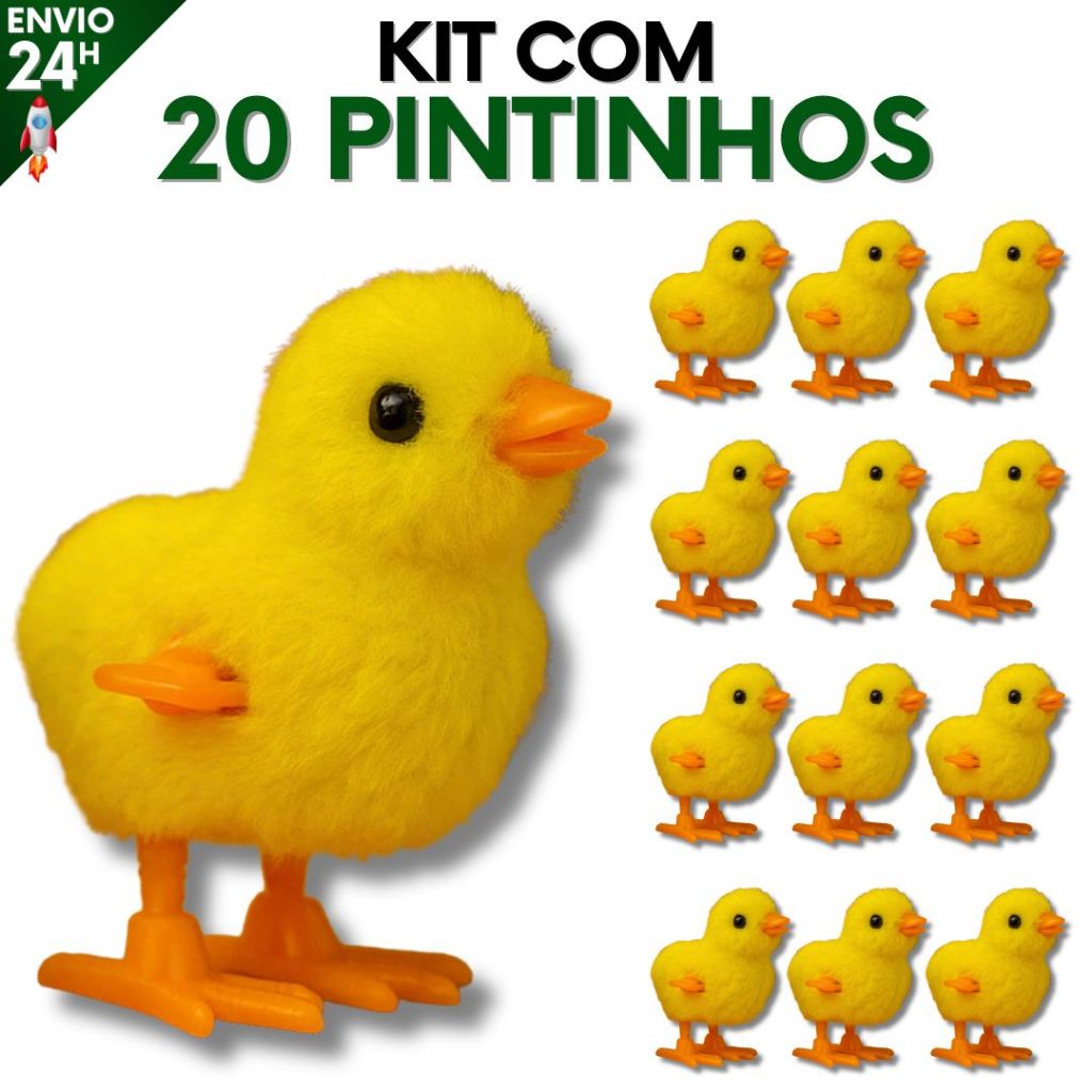 Kit 20 Pintinho Amarelinho com Corda Brinquedo de Pelúcia Infantil Colorido Divertido