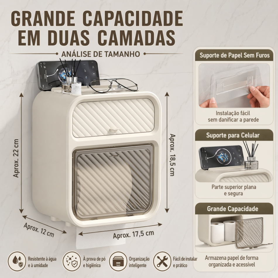 Caixa Porta Papel Higiênico À Prova D'água Dispenser Organizador Banheiro Com Suporte Celular