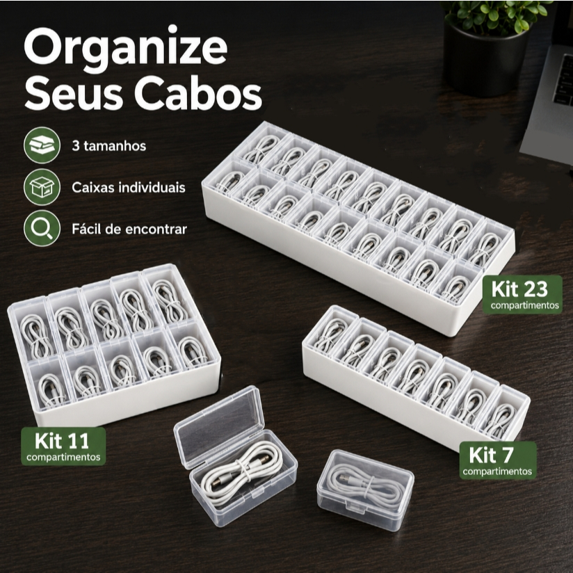 Conjunto Organizador de Cabos Plástico Caixas Transparentes para Fios Mesa Escritório Gaveta Canaleta Fixador