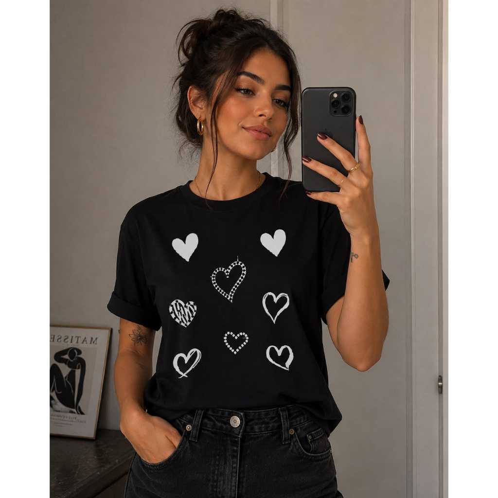 Camiseta Feminina Básica Estampada Delicada Dia A Dia Confortável Linha Premium