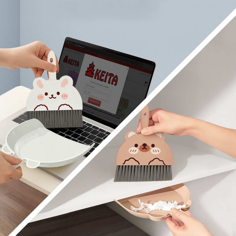 Kit Mini Vassoura e Pá Multiuso de Mão - Mini Vassoura para Mesa