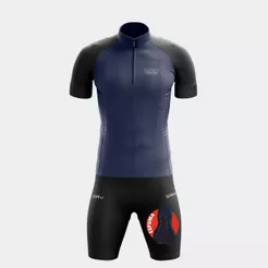 Conjunto Ciclismo Masculino Camisa Refrescante Azul Marinho e Bermuda Forro Espuma Uv50 Mtb