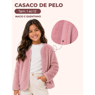 Casaco de Pelo Soft Infantil Menina Inverno Quentinho Macio Tamanhos 1 ao 12