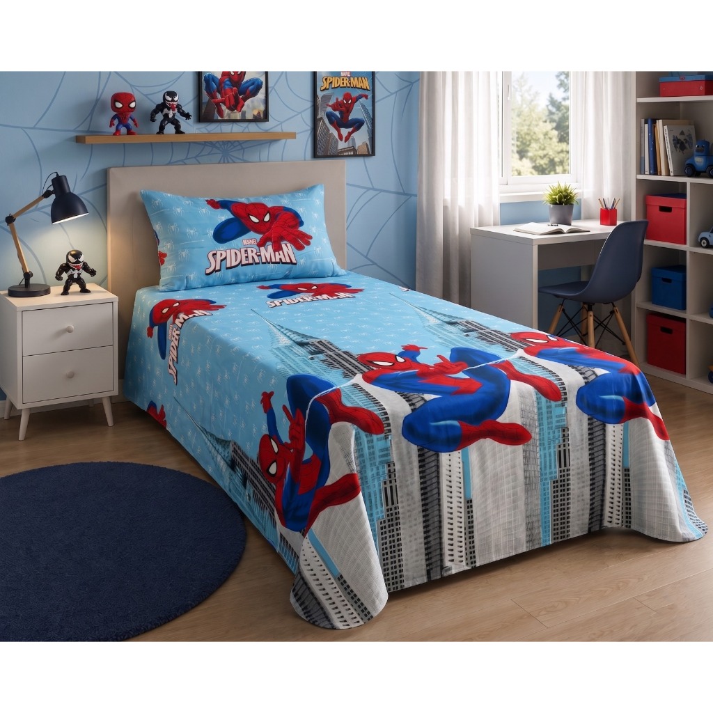Kit Lençol Infantil Solteiro Porta Travesseiro 2Pçs Estampado Disney Marvel