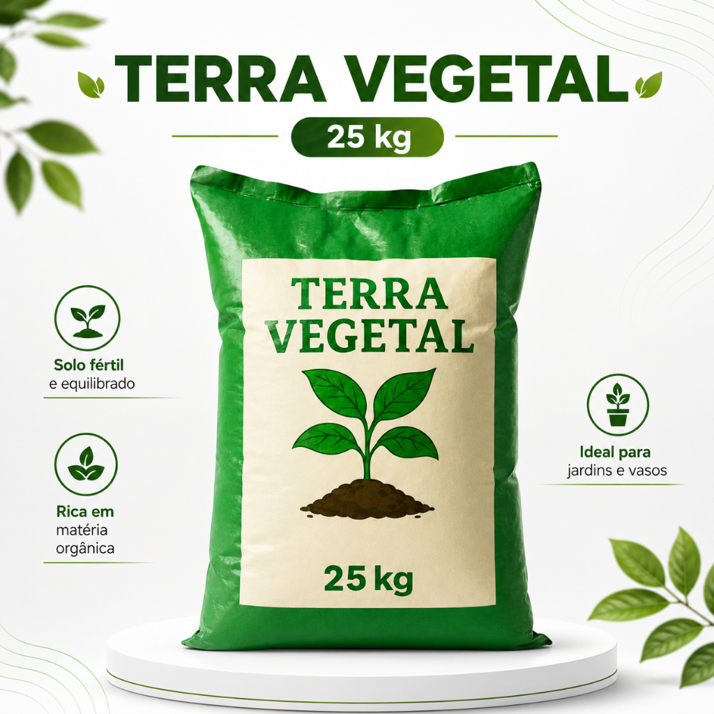 Terra Vegetal Adubada 25kg Substrato Orgânico Rico Nutrientes P/ Plantas Hortas Vasos Jardins Mudas