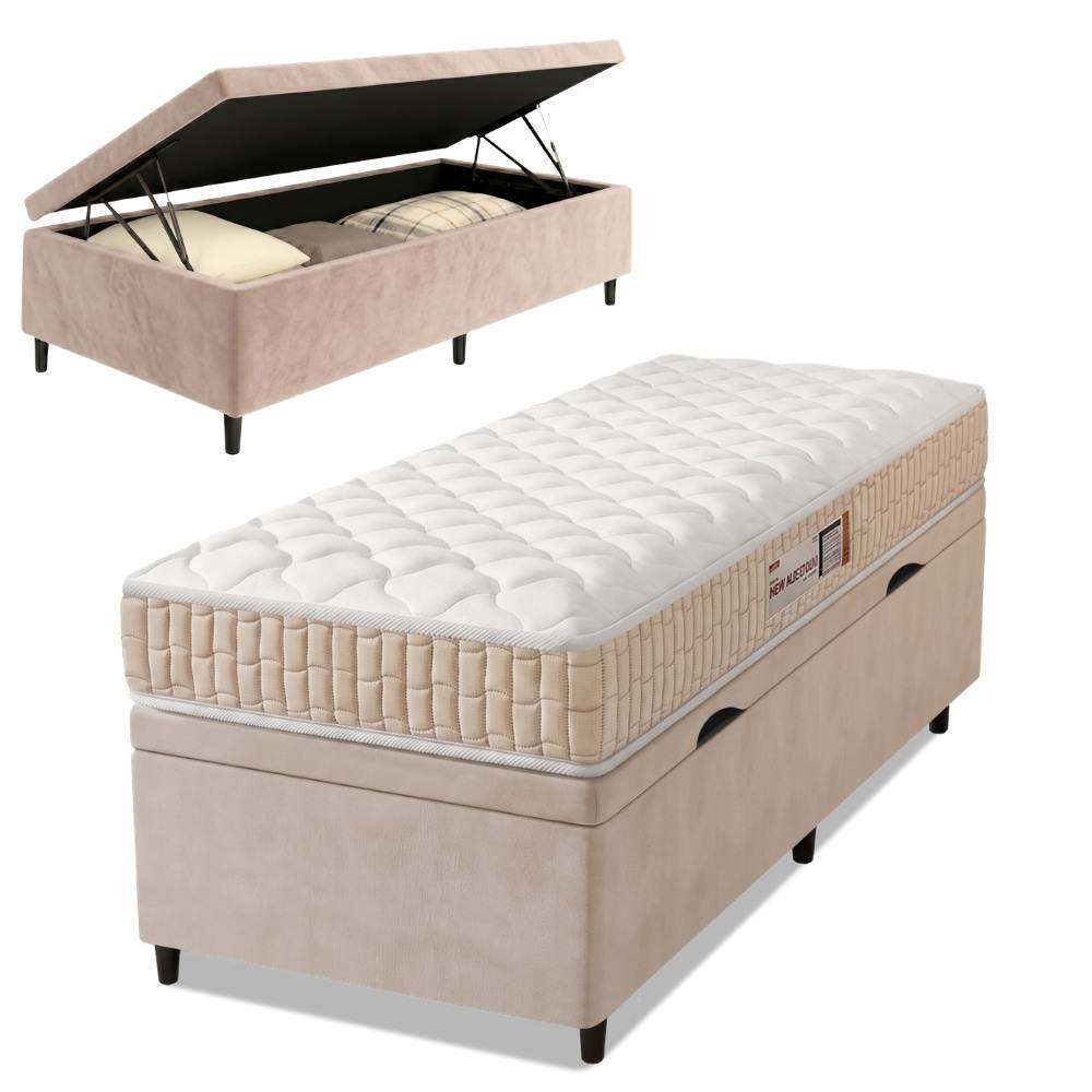 Cama Box Baú Colchão Solteiro Espuma D33 New Millenium 88x188x60cm Branco / Bege Hellen