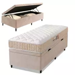 Cama Box Baú Colchão Solteiro Espuma D33 New Millenium 88x188x60cm Branco / Bege Hellen