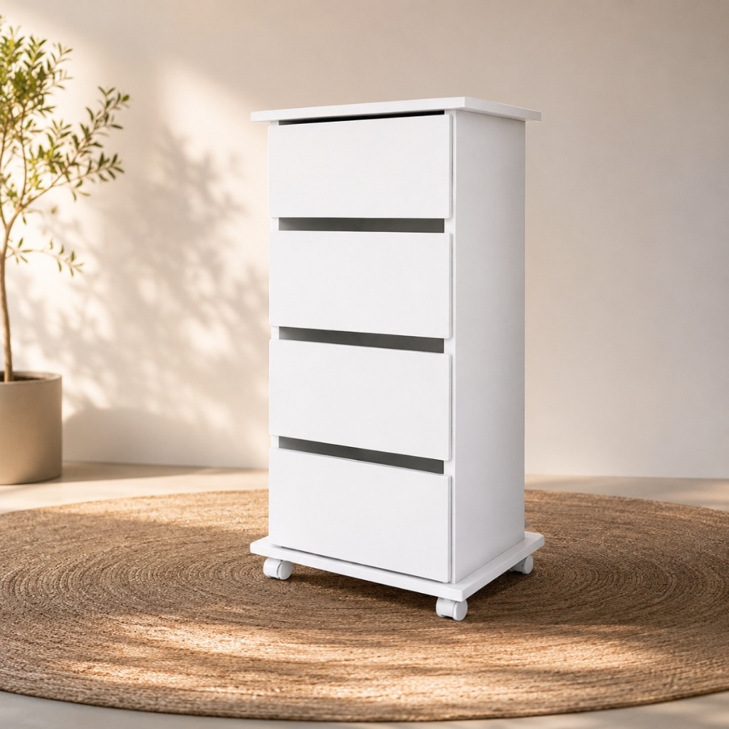 Gaveteiro Organizador Escritório Mdp Arquivos Multiuso 78cm Branco, Mel Ou Preto 4 Gavetas