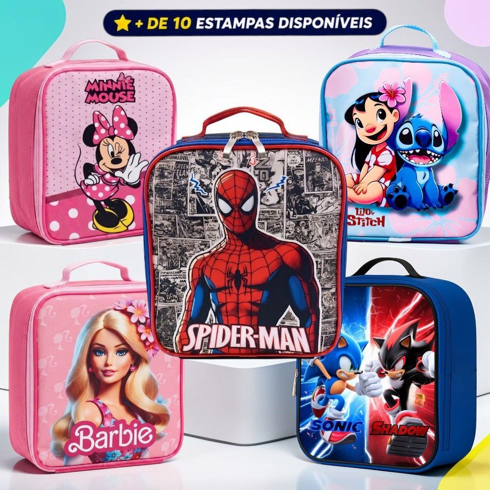 Lancheira Térmica Infantil Escolar | Estampas para Meninos e Meninas | Ideal para Volta às Aulas