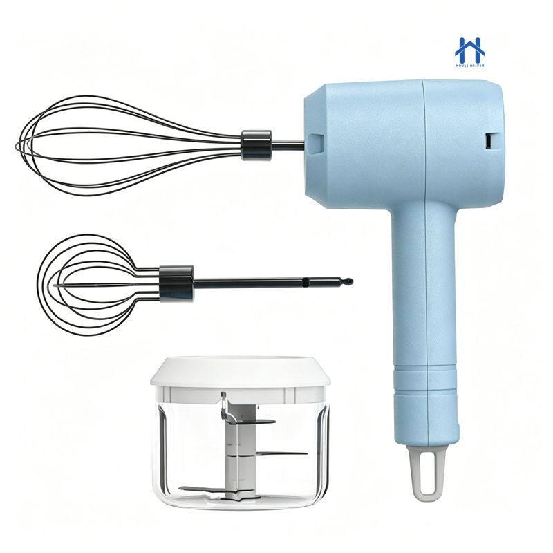 Misturador Mixer de Mão Elétrico para Ovos e Bebidas Sem Fio com 3 Velocidades e Triturador