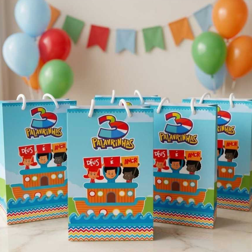 Envio Rapido - Sacolinhas Personalizadas tema 3 palavrinhas meninos - Lembrancinha| Pegue e monte
