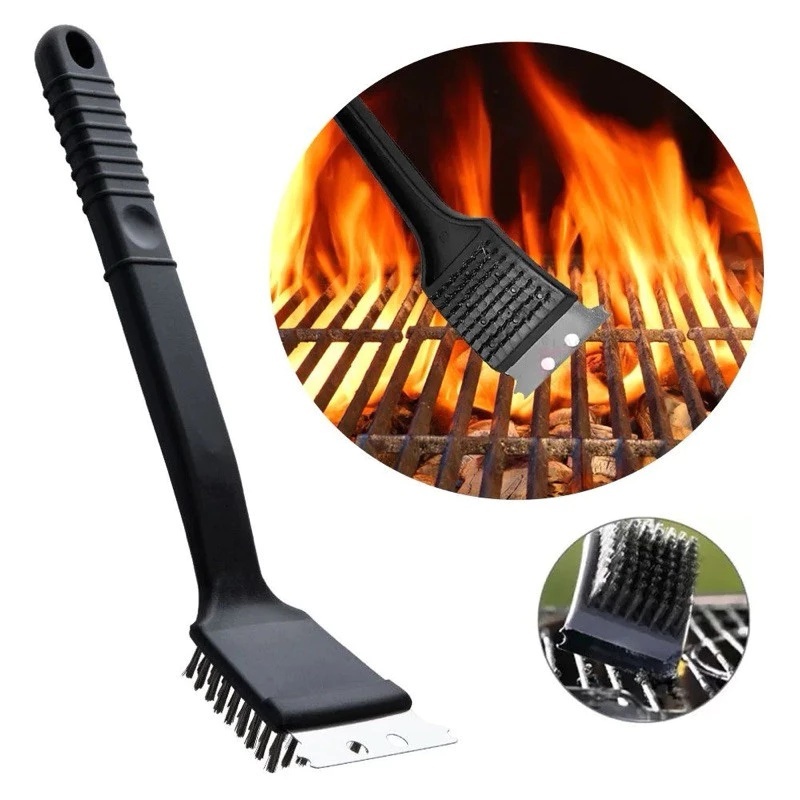 Escova Limpa Grelha Profissional com Raspador e Cerdas de Aço 22cm para Churrasqueira e Churrasco