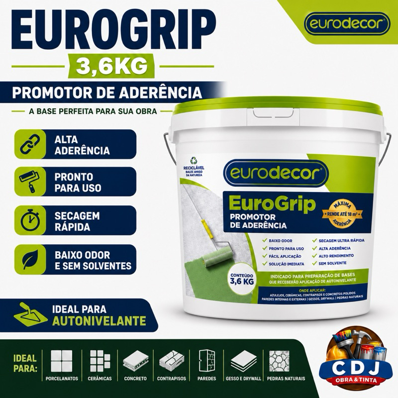 Primer EuroGrip 3,6Kg Promotor De Aderência Para Autonivelante Alta Fixação Secagem Rápida