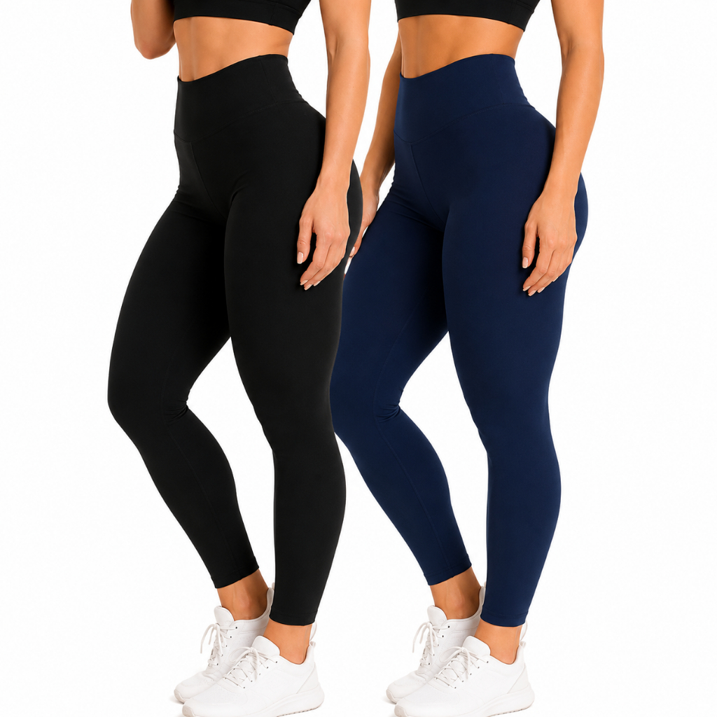 Kit 2 Leggings Femininas Academia Cintura Alta Confortável e Modeladora Leg
